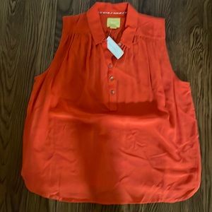 Orange/red silk Maeve short sleeve blouse. NWT